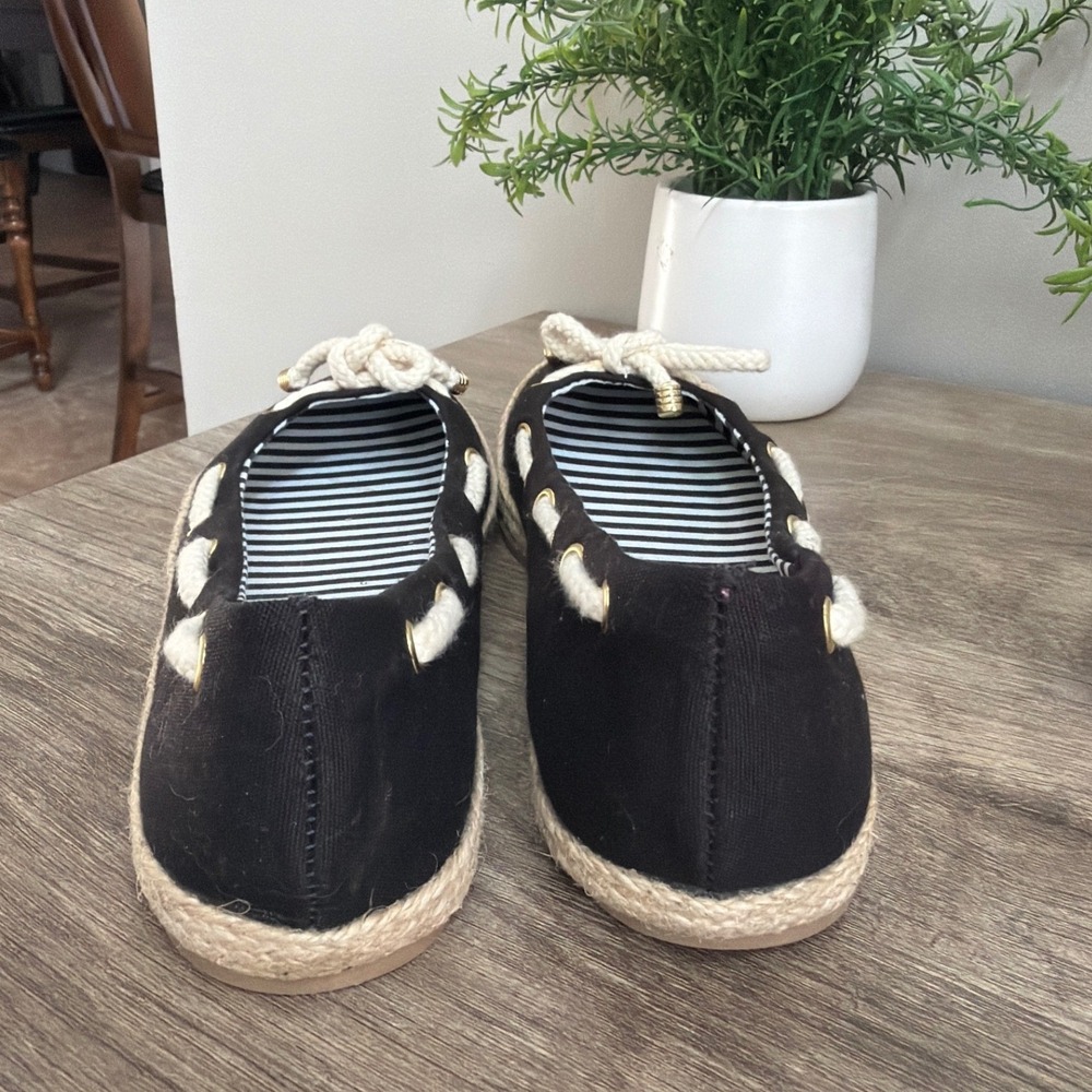 Womens Black Canvas Espadrille Flats Rope Boat Shoes Fisherman Slip On 7.5B NWOB - Picture 7 of 7